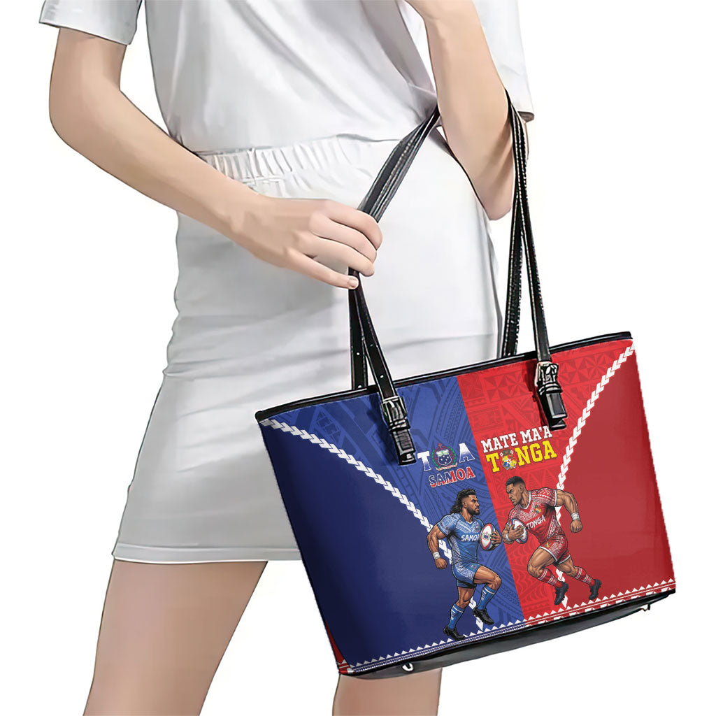 Toa Samoa Mate Ma'a Tonga Rugby Together Leather Tote Bag LT14 - Polynesian Pride