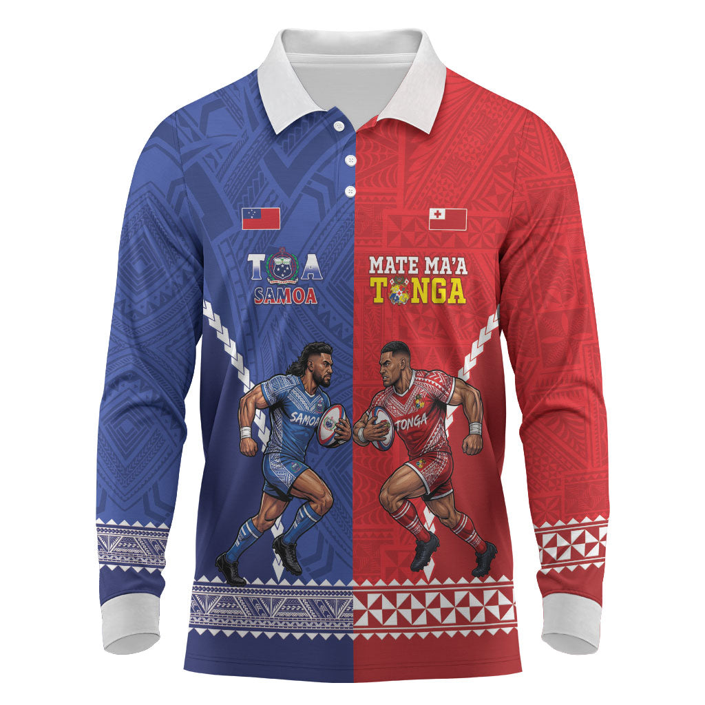 Toa Samoa Mate Ma'a Tonga Rugby Together Custom Long Sleeve Polo Shirt LT14 Multicolor - Polynesian Pride