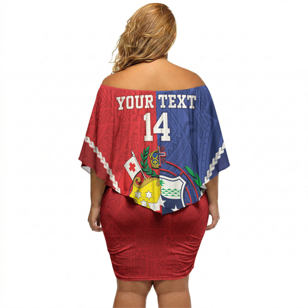 Toa Samoa Mate Ma'a Tonga Rugby Together Custom Off Shoulder Short Dress LT14 - Polynesian Pride