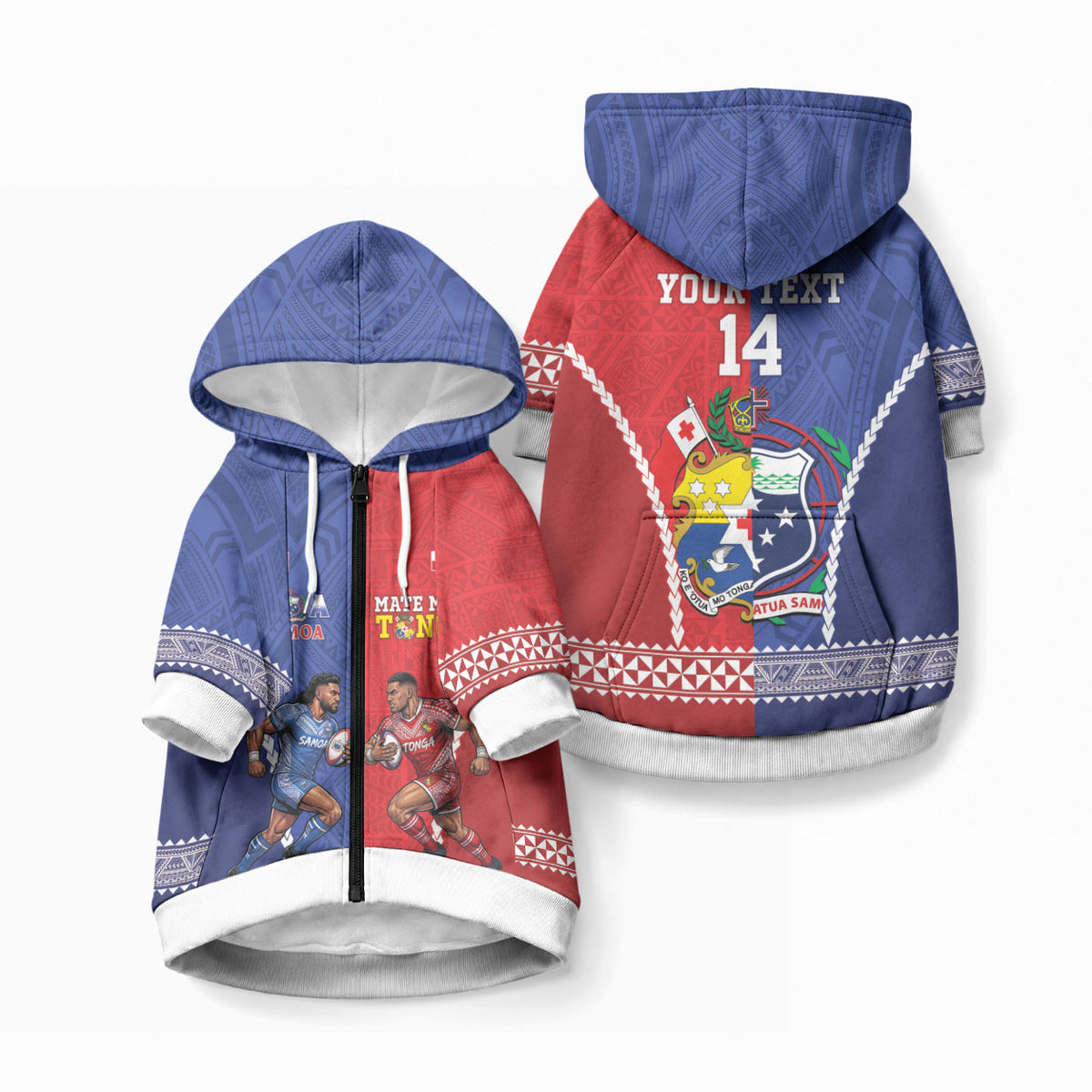 Toa Samoa Mate Ma'a Tonga Rugby Together Custom Pet Hoodie LT14 Zip-up Multicolor - Polynesian Pride
