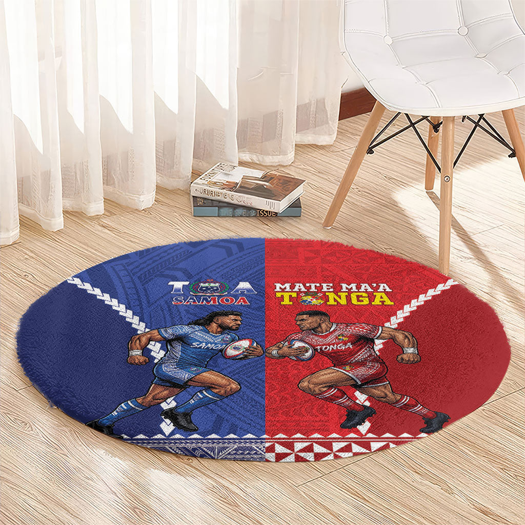 Toa Samoa Mate Ma'a Tonga Rugby Together Round Carpet LT14 - Polynesian Pride
