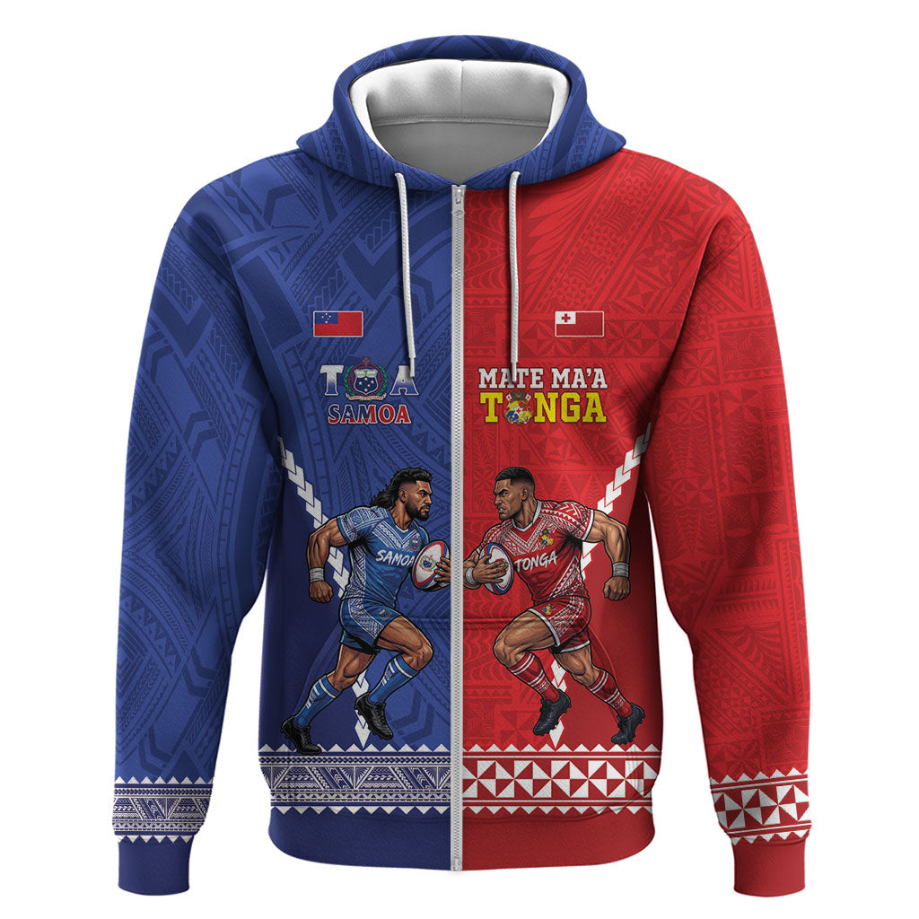 Toa Samoa Mate Ma'a Tonga Rugby Together Custom Zip Hoodie LT14 Zip Hoodie Multicolor - Polynesian Pride