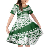 Personalised Samoa Faleata College Family Matching Off Shoulder Long Sleeve Dress and Hawaiian Shirt Samoan Pattern LT14 Daughter's Dress Green - Polynesian Pride