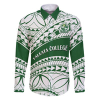 Personalised Samoa Faleata College Family Matching Off Shoulder Maxi Dress and Hawaiian Shirt Samoan Pattern LT14 Dad's Shirt - Long Sleeve Green - Polynesian Pride