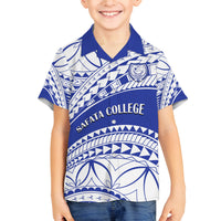 Personalised Samoa Safata College Family Matching Off Shoulder Short Dress and Hawaiian Shirt Samoan Pattern LT14 Son's Shirt Blue - Polynesian Pride
