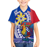 Personalised Philippines Family Matching Long Sleeve Bodycon Dress and Hawaiian Shirt Filipino Sarimanok With Polynesian Tattoo LT14 Son's Shirt Blue - Polynesian Pride