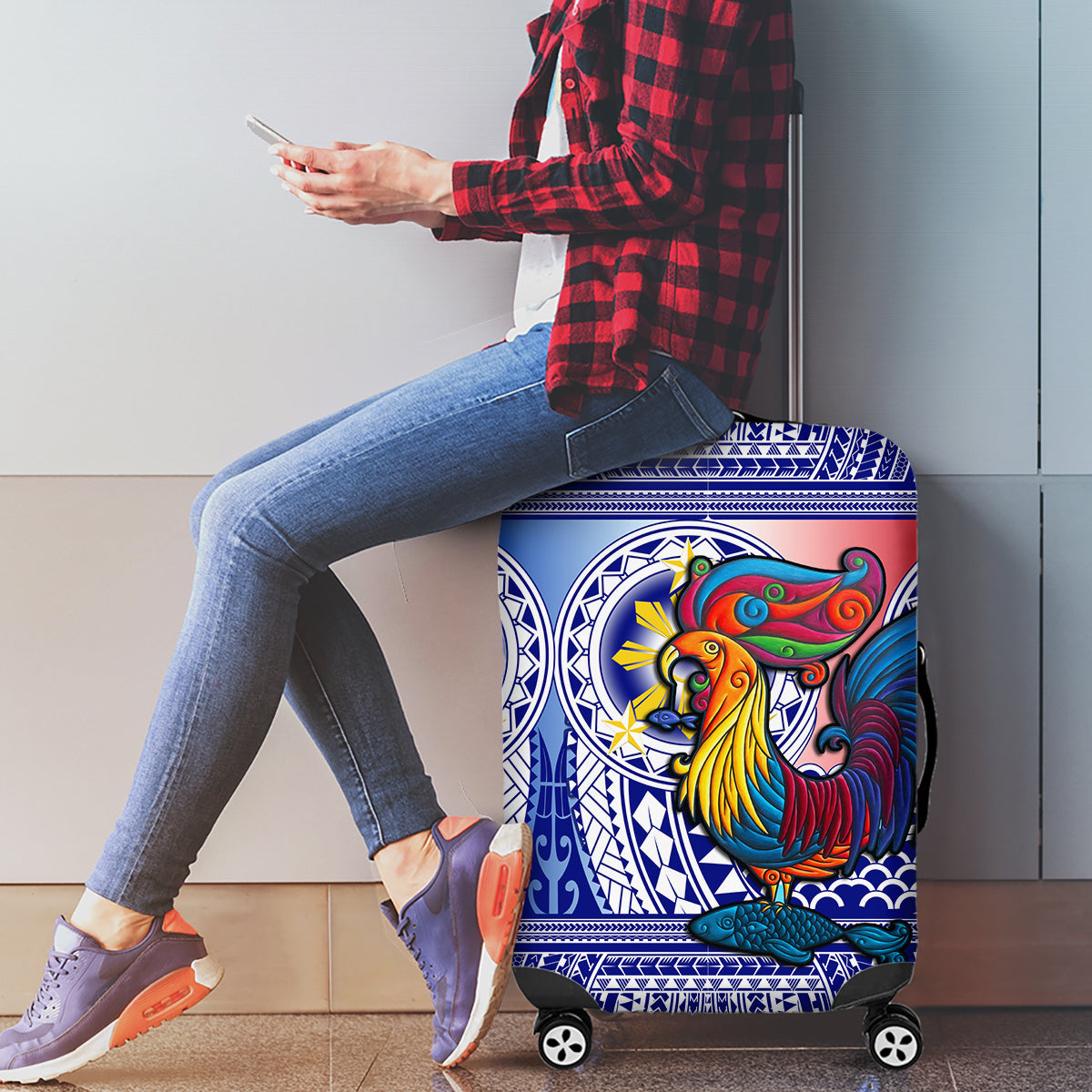 Philippines Luggage Cover Filipino Sarimanok With Polynesian Tattoo LT14 - Polynesian Pride