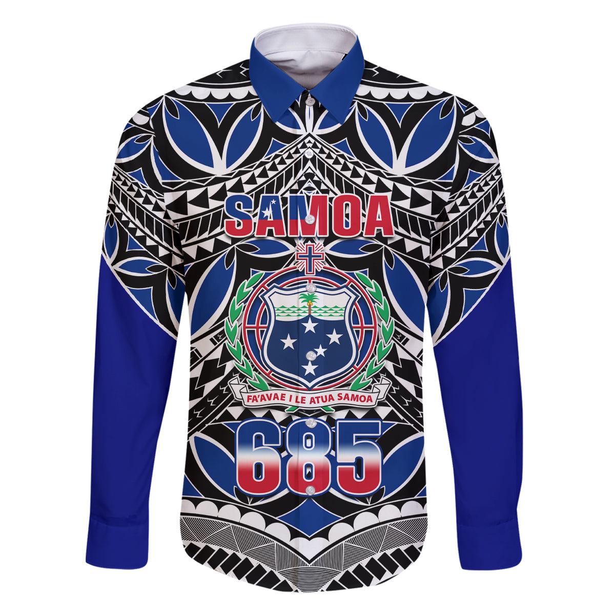 Samoa 685 Family Matching Off Shoulder Long Sleeve Dress and Hawaiian Shirt Samoan Coat Of Arms Simple Style LT14 Dad's Shirt - Long Sleeve Blue - Polynesian Pride