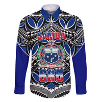 Samoa 685 Family Matching Off Shoulder Long Sleeve Dress and Hawaiian Shirt Samoan Coat Of Arms Simple Style LT14 Dad's Shirt - Long Sleeve Blue - Polynesian Pride