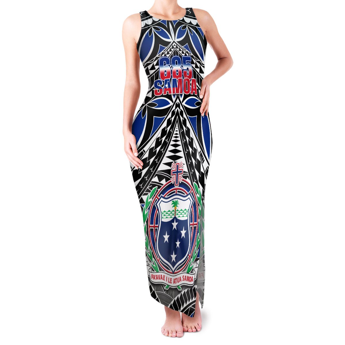 Samoa 685 Family Matching Tank Maxi Dress and Hawaiian Shirt Samoan Coat Of Arms Simple Style LT14 Mom's Dress Blue - Polynesian Pride