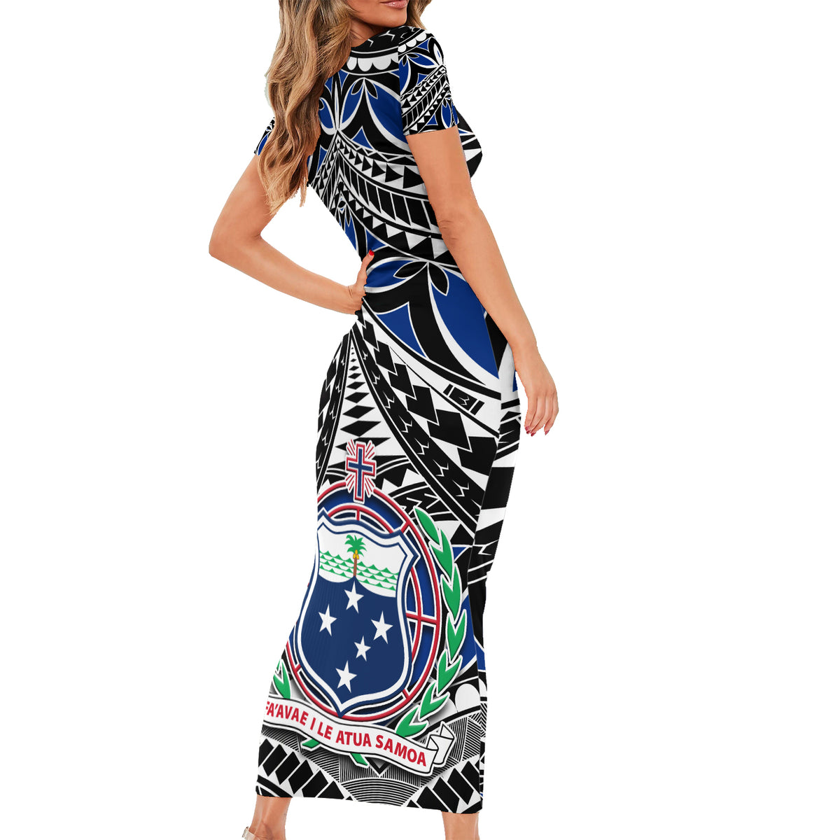 Samoa 685 Short Sleeve Bodycon Dress Samoan Coat Of Arms Simple Style LT14 - Polynesian Pride