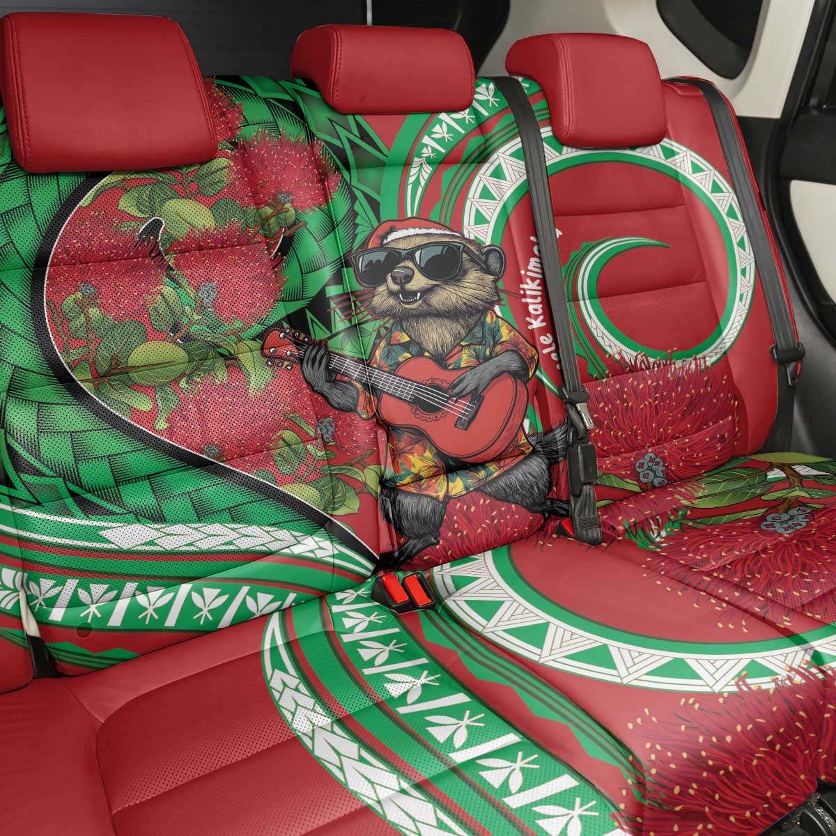 Mele Kalikimaka Hawaii Back Car Seat Cover Mongoose Santa With Ohia Lehua LT14 - Polynesian Pride
