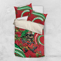 Mele Kalikimaka Hawaii Bedding Set Mongoose Santa With Ohia Lehua LT14 US Twin 172cm x 218cm Red - Polynesian Pride