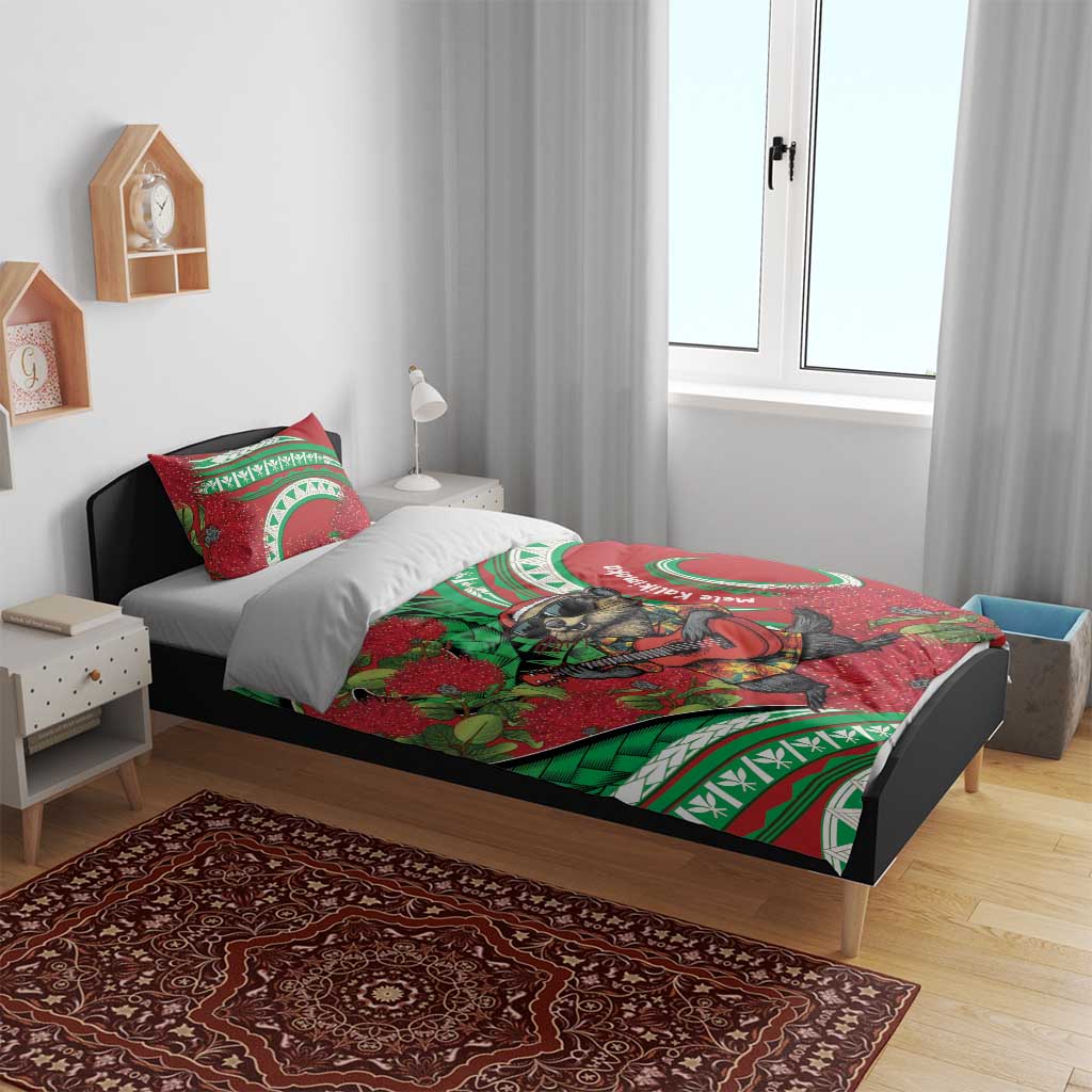 Mele Kalikimaka Hawaii Bedding Set Mongoose Santa With Ohia Lehua LT14 - Polynesian Pride