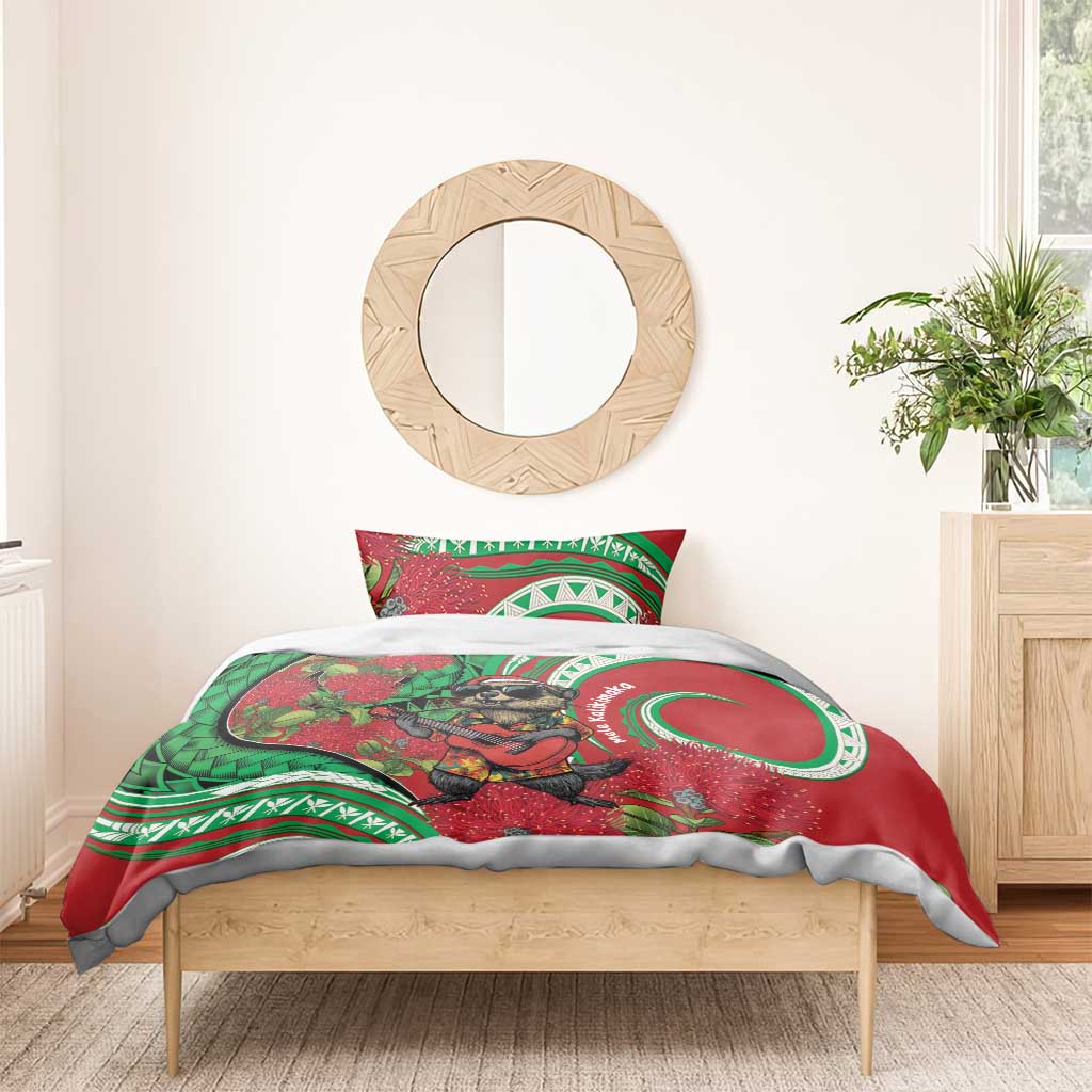 Mele Kalikimaka Hawaii Bedding Set Mongoose Santa With Ohia Lehua LT14 - Polynesian Pride