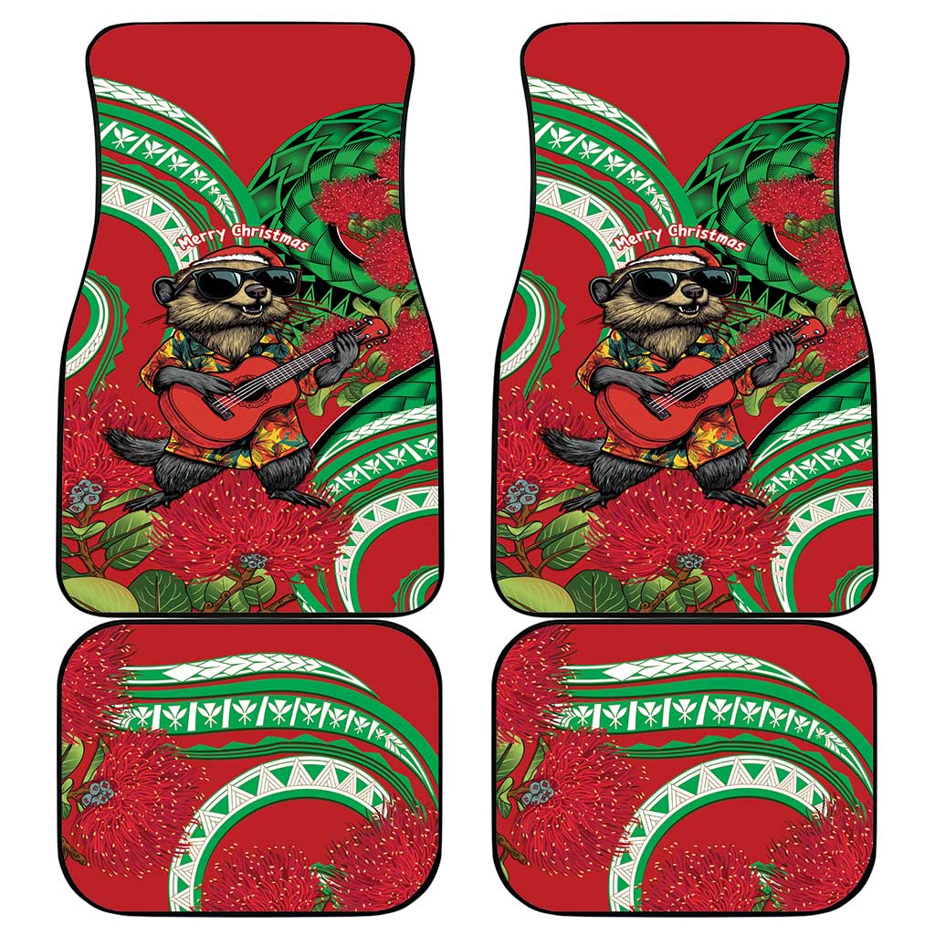 Mele Kalikimaka Hawaii Car Mats Mongoose Santa With Ohia Lehua LT14 - Polynesian Pride