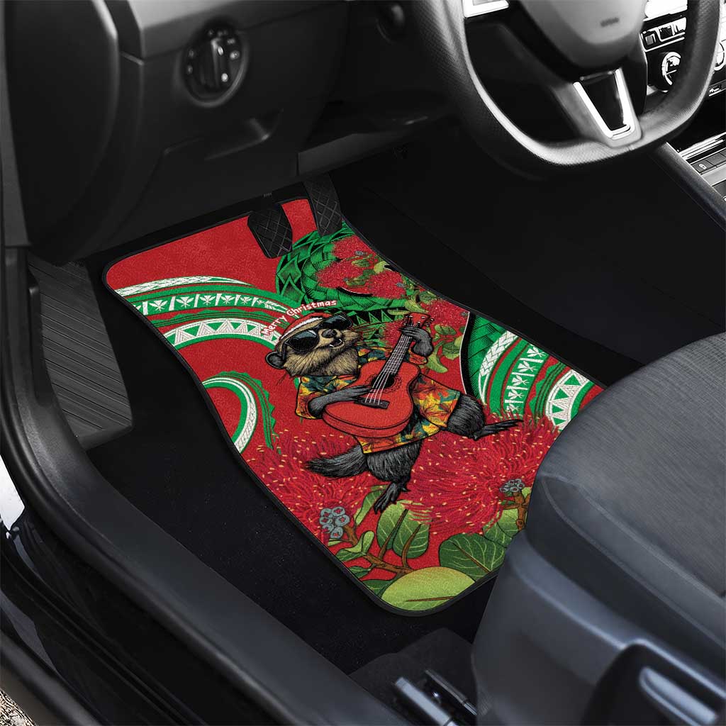 Mele Kalikimaka Hawaii Car Mats Mongoose Santa With Ohia Lehua LT14 - Polynesian Pride