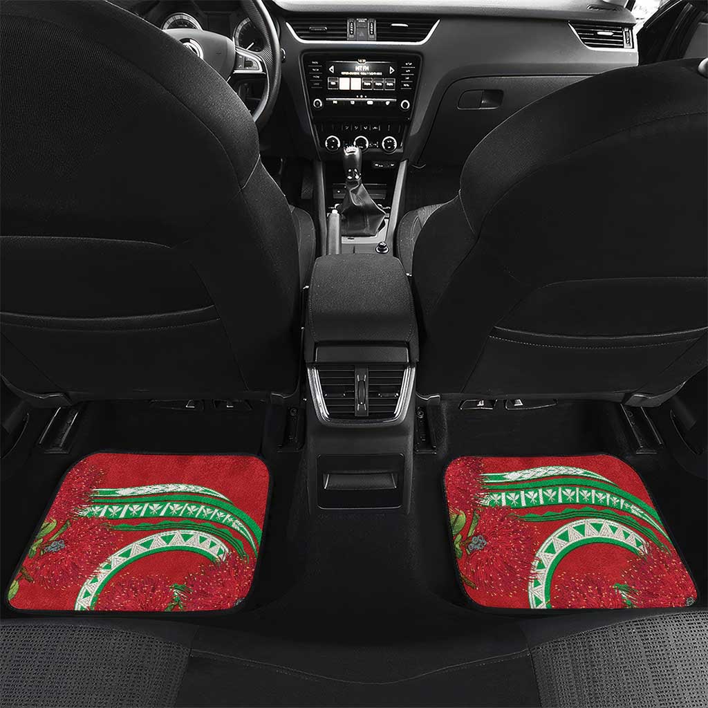 Mele Kalikimaka Hawaii Car Mats Mongoose Santa With Ohia Lehua LT14 Set 2pcs - Back Red - Polynesian Pride