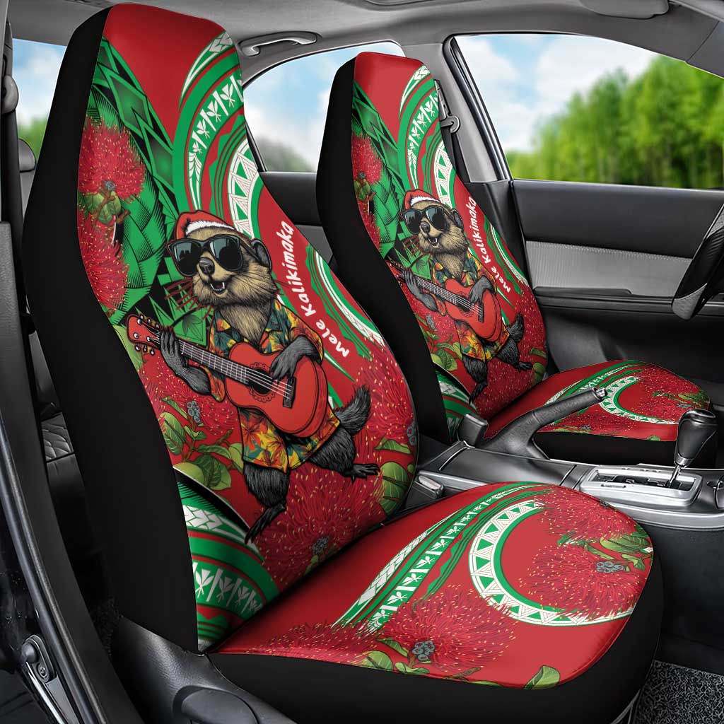 Mele Kalikimaka Hawaii Car Seat Cover Mongoose Santa With Ohia Lehua LT14 - Polynesian Pride