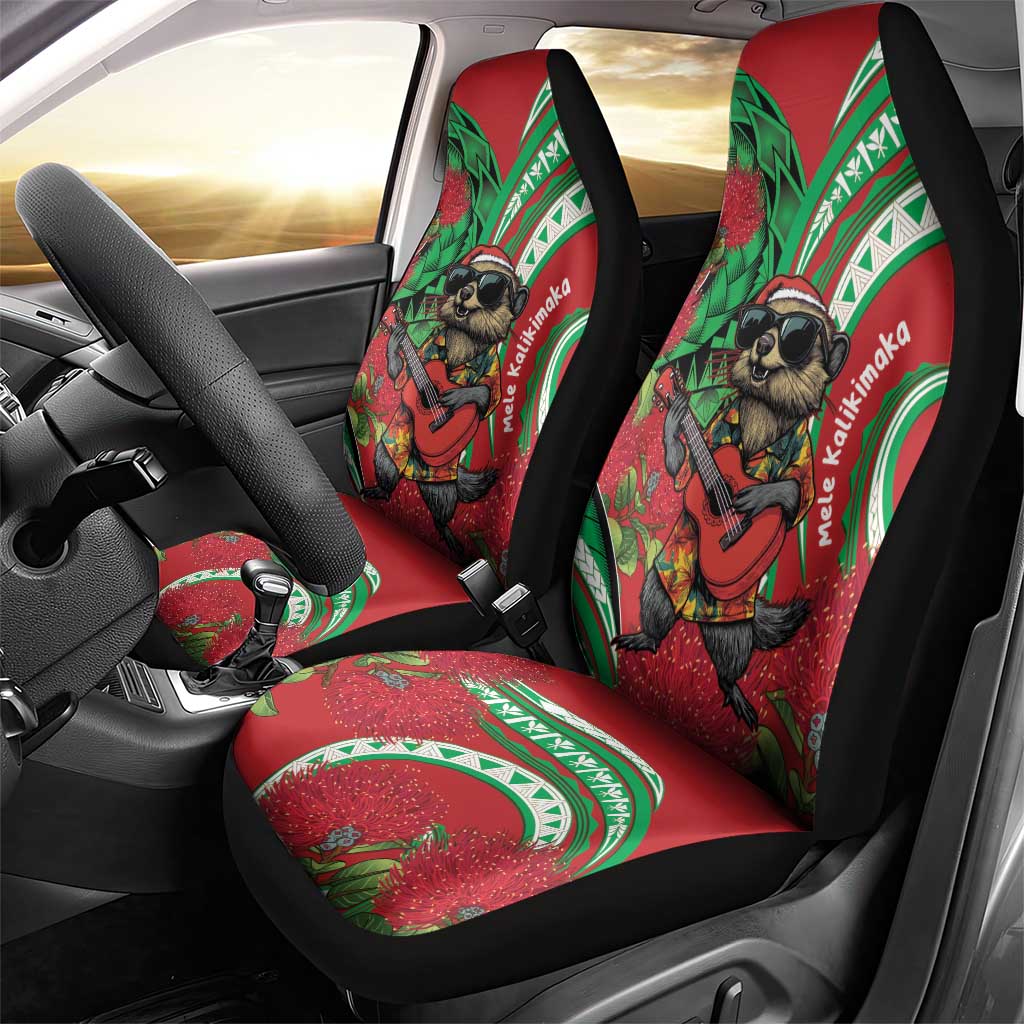 Mele Kalikimaka Hawaii Car Seat Cover Mongoose Santa With Ohia Lehua LT14 - Polynesian Pride