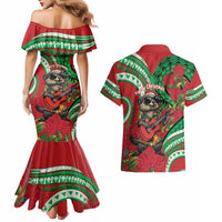 Mele Kalikimaka Hawaii Couples Matching Mermaid Dress and Hawaiian Shirt Mongoose Santa With Ohia Lehua LT14 - Polynesian Pride