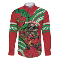 Mele Kalikimaka Hawaii Family Matching Long Sleeve Bodycon Dress and Hawaiian Shirt Mongoose Santa With Ohia Lehua LT14 Dad's Shirt - Long Sleeve Red - Polynesian Pride