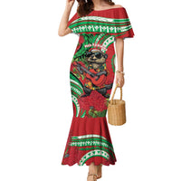 Mele Kalikimaka Hawaii Family Matching Mermaid Dress and Hawaiian Shirt Mongoose Santa With Ohia Lehua LT14 Mom's Dress Red - Polynesian Pride