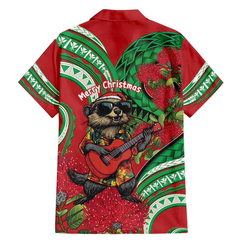 Mele Kalikimaka Hawaii Family Matching Off Shoulder Maxi Dress and Hawaiian Shirt Mongoose Santa With Ohia Lehua LT14 - Polynesian Pride