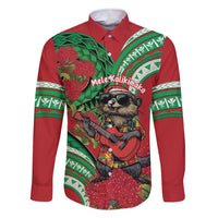 Mele Kalikimaka Hawaii Family Matching Short Sleeve Bodycon Dress and Hawaiian Shirt Mongoose Santa With Ohia Lehua LT14 Dad's Shirt - Long Sleeve Red - Polynesian Pride