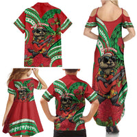 Mele Kalikimaka Hawaii Family Matching Summer Maxi Dress and Hawaiian Shirt Mongoose Santa With Ohia Lehua LT14 - Polynesian Pride