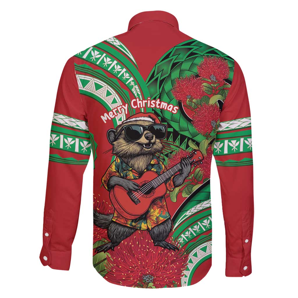 Mele Kalikimaka Hawaii Family Matching Tank Maxi Dress and Hawaiian Shirt Mongoose Santa With Ohia Lehua LT14 - Polynesian Pride