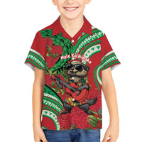 Mele Kalikimaka Hawaii Family Matching Tank Maxi Dress and Hawaiian Shirt Mongoose Santa With Ohia Lehua LT14 Son's Shirt Red - Polynesian Pride