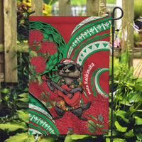 Mele Kalikimaka Hawaii Garden Flag Mongoose Santa With Ohia Lehua LT14 Garden Flag Red - Polynesian Pride