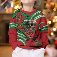 Mele Kalikimaka Hawaii Kid Ugly Christmas Sweater Mongoose Santa With Ohia Lehua
