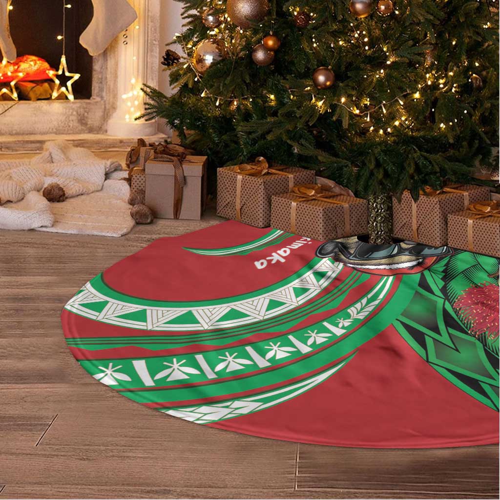 Mele Kalikimaka Hawaii Tree Skirt Mongoose Santa With Ohia Lehua LT14 - Polynesian Pride