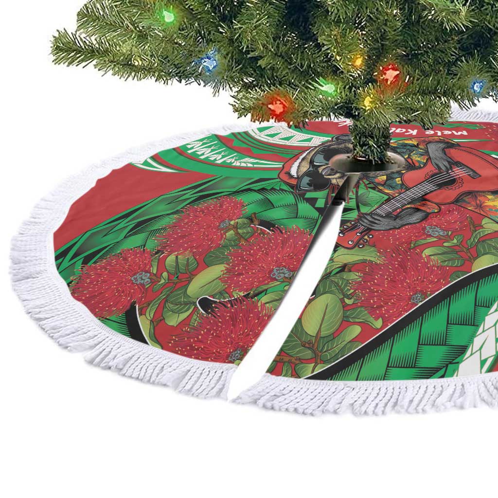 Mele Kalikimaka Hawaii Tree Skirt Mongoose Santa With Ohia Lehua LT14 - Polynesian Pride