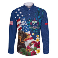 United States And Samoa Family Matching Summer Maxi Dress and Hawaiian Shirt USA Flag Eagle Mix Samoan Coat Of Arms LT14 Dad's Shirt - Long Sleeve Blue - Polynesian Pride