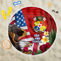 United States And Tonga Beach Blanket USA Flag Eagle Mix Tongan Coat Of Arms Ngatu Pattern LT14 One Size 150cm Blue - Polynesian Pride