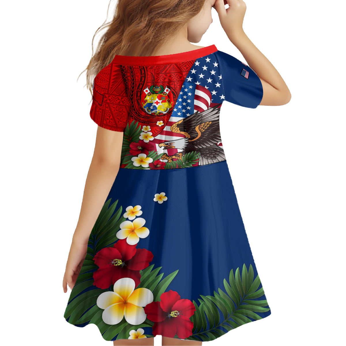 United States And Tonga Family Matching Long Sleeve Bodycon Dress and Hawaiian Shirt USA Flag Eagle Mix Tongan Coat Of Arms Ngatu Pattern LT14 - Polynesian Pride