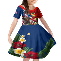 United States And Tonga Family Matching Off Shoulder Long Sleeve Dress and Hawaiian Shirt USA Flag Eagle Mix Tongan Coat Of Arms Ngatu Pattern LT14 Daughter's Dress Blue - Polynesian Pride