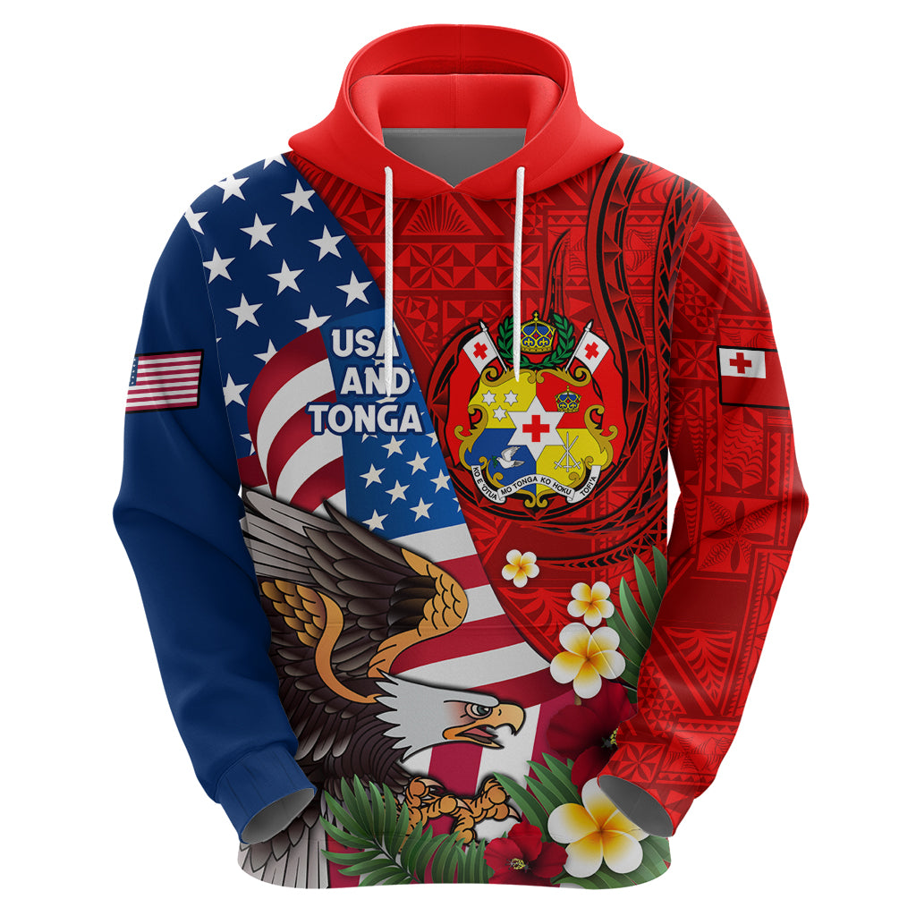 United States And Tonga Zip Hoodie USA Flag Eagle Mix Tongan Coat Of Arms Ngatu Pattern LT14 - Polynesian Pride