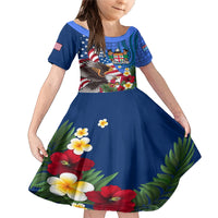 United States And Fiji Family Matching Mermaid Dress and Hawaiian Shirt USA Flag Eagle Mix Fijian Coat Of Arms Tapa Pattern LT14 Daughter's Dress Blue - Polynesian Pride