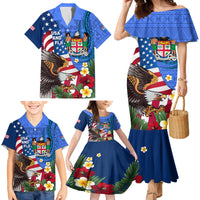 United States And Fiji Family Matching Mermaid Dress and Hawaiian Shirt USA Flag Eagle Mix Fijian Coat Of Arms Tapa Pattern LT14 - Polynesian Pride