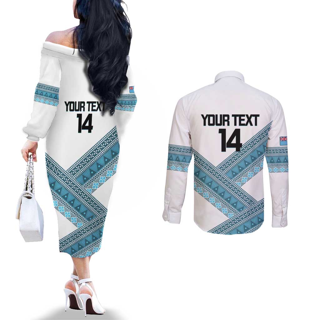 Custom Fiji Tapa Rugby 2025 Couples Matching Off The Shoulder Long Sleeve Dress and Long Sleeve Button Shirt Go Champions Fijiana LT14 - Polynesian Pride