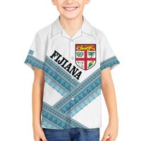 Custom Fiji Tapa Rugby 2025 Family Matching Off The Shoulder Long Sleeve Dress and Hawaiian Shirt Go Champions Fijiana LT14 Son's Shirt White - Polynesian Pride