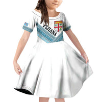 Custom Fiji Tapa Rugby 2025 Family Matching Off Shoulder Short Dress and Hawaiian Shirt Go Champions Fijiana LT14 Daughter's Dress White - Polynesian Pride