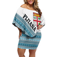 Custom Fiji Tapa Rugby 2025 Family Matching Off Shoulder Short Dress and Hawaiian Shirt Go Champions Fijiana LT14 Mom's Dress White - Polynesian Pride