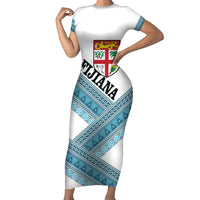 Custom Fiji Tapa Rugby 2025 Family Matching Short Sleeve Bodycon Dress and Hawaiian Shirt Go Champions Fijiana LT14 Mom's Dress White - Polynesian Pride
