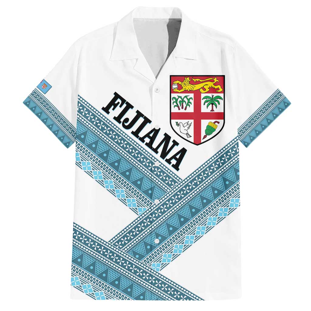 Custom Fiji Tapa Rugby 2025 Family Matching Tank Maxi Dress and Hawaiian Shirt Go Champions Fijiana LT14 Dad's Shirt - Short Sleeve White - Polynesian Pride
