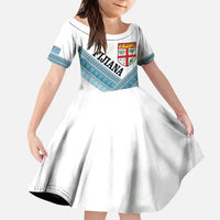 Custom Fiji Tapa Rugby 2025 Kid Short Sleeve Dress Go Champions Fijiana LT14 KID White - Polynesian Pride
